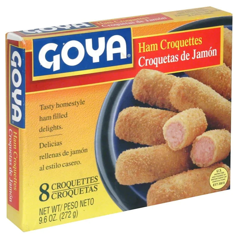 Peso: 9.6 oz Presentación: 8 croquetas por paquete Sabrosas y deliciosas croquetas rellenas de jamón con un toque casero.