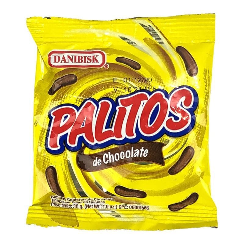 Palitos es una galleta divertida sabor a vainilla cubierta con chocolate en forma de palitos, es ideal para la alimentación de los niños, perfecta para la merienda y la lonchera. En su cómoda presentación paquete de 18 unidades 30gr (1.05 oz) cada uno.  Fabricado por DANIBISK. Ingredientes: Ingredientes: Harina de trigo, azúcar, manteca vegetal hidrogenada, masa de cacao, leche descremada, polvo de hornear, sal y esencia de vainilla artificial. Contiene gluten.