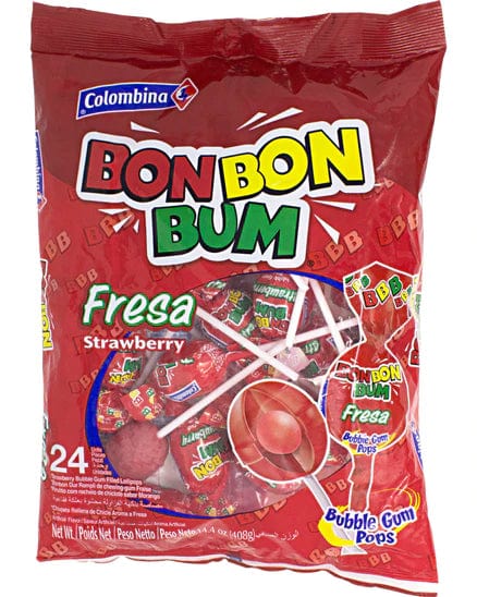 Chupetas Bon Bon Bum Fresa| 24 unidades